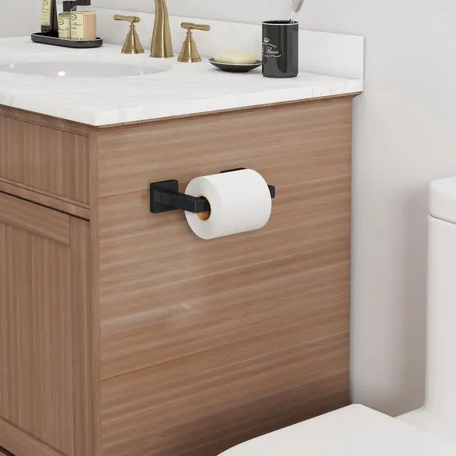Alt view image 13 of 14 - Toilet Paper Holder Matte Black, Wall Mounted Pivoting for Bathroom | Square Tissue Paper Holder, Stainless Steel, Double Post Pivoting, Commercial Toilet Paper Dispenser