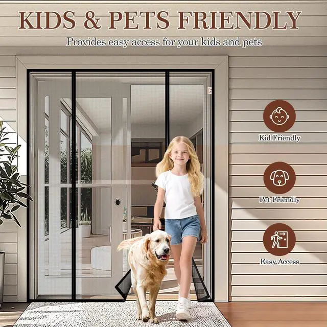 Alt view image 14 of 14 - Magnetic Screen Door, for Sliding Doors 72" x 80", Black | Screen Size 74" x 81", Double-Sided Opening, Reinforced Mesh with Strong Magnets, For French Front/Back Patio Doors