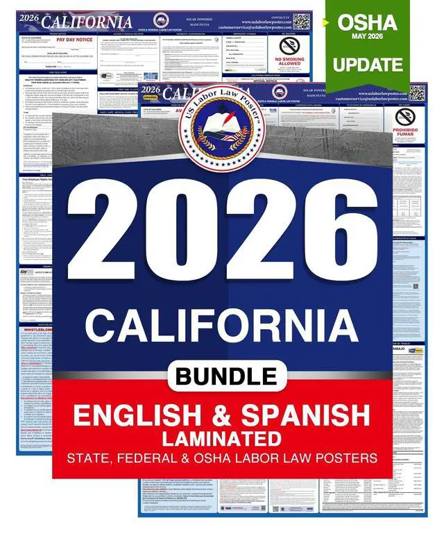 Alt view image 8 of 14 - 2026 California CA All-in-One Workplace Compliance & Labor Law Poster (Federal State & OSHA) English and Spanish Bundle Laminated