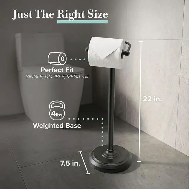 Alt view image 12 of 12 - 1436MX Toilet Paper Holder Stand, Weighted Base, Matte Black, Freestanding Bathroom Floor Stand, 22 Inch