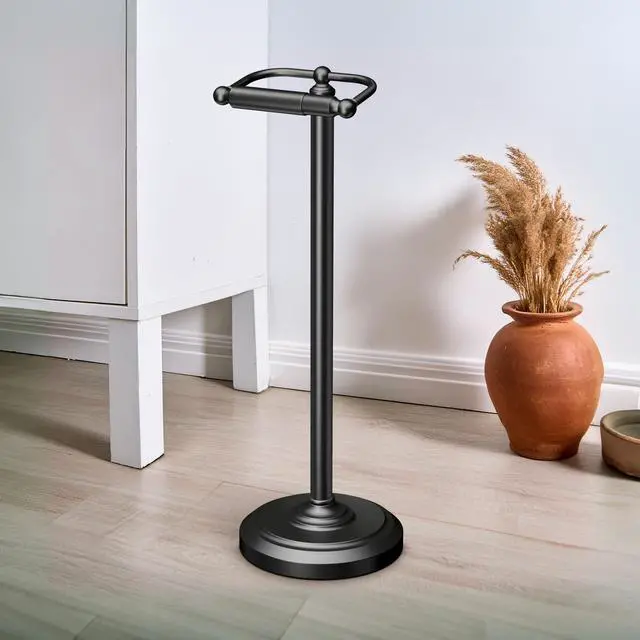 Alt view image 9 of 12 - 1436MX Toilet Paper Holder Stand, Weighted Base, Matte Black, Freestanding Bathroom Floor Stand, 22 Inch