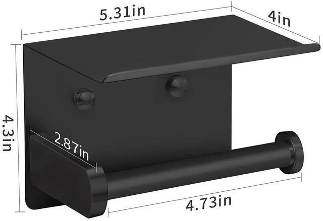 Alt view image 11 of 14 - Self Adhesive Toilet Paper Holder with Phone Shelf Stainless Steel Wall Mounted Toilet Paper Roll Holder - Rustproof and Bathroom Washroom Tissue Roll Holder with Shelf - Black