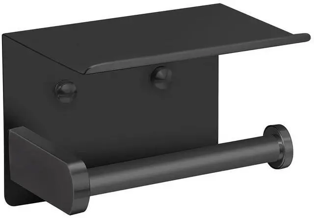 Alt view image 8 of 14 - Self Adhesive Toilet Paper Holder with Phone Shelf Stainless Steel Wall Mounted Toilet Paper Roll Holder - Rustproof and Bathroom Washroom Tissue Roll Holder with Shelf - Black