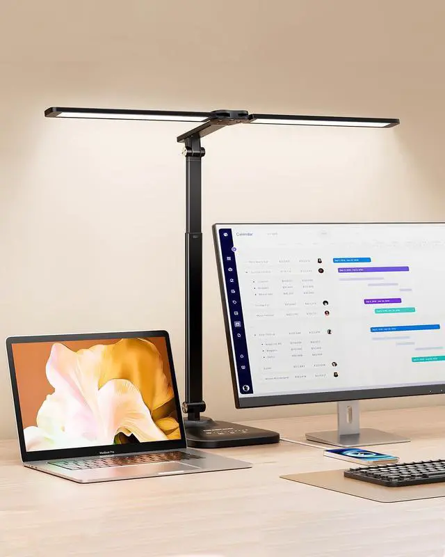 Alt view image 7 of 12 - LED Desk Lamp for Office Home, Height Adjustable Architect Desk Light with USB Adapter, Stepless Dimming Desk Lamp Light for Reading, Study, Workbench