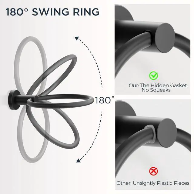 Alt view image 14 of 14 - Bathroom Accessories, 4-Piece Bathroom Hardware Set - 24" Towel Bar | Matte Black | Towel Hooks, Towel Racks for Bathroom, Toilet Paper Holder Wall Mounted & Towel Ring | SUS304 Stainless Steel