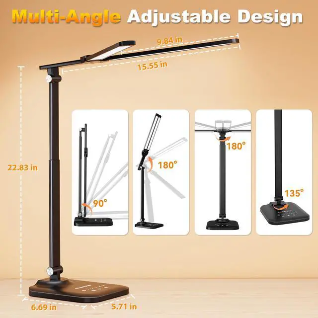 Alt view image 11 of 12 - LED Desk Lamp for Office Home, Height Adjustable Architect Desk Light with USB Adapter, Stepless Dimming Desk Lamp Light for Reading, Study, Workbench