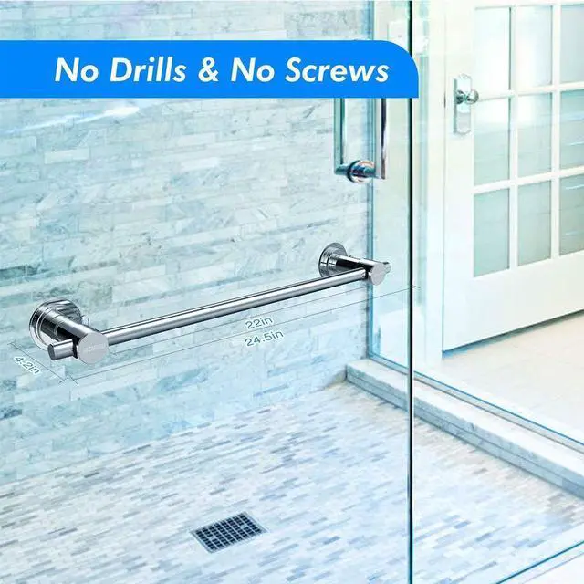 Alt view image 9 of 14 - 24 inch Suction Cup Towel Bar, Chrome | Repositionable & Powerful Vacuum Suction