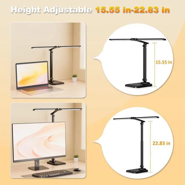 Alt view image 12 of 12 - LED Desk Lamp for Office Home, Height Adjustable Architect Desk Light with USB Adapter, Stepless Dimming Desk Lamp Light for Reading, Study, Workbench