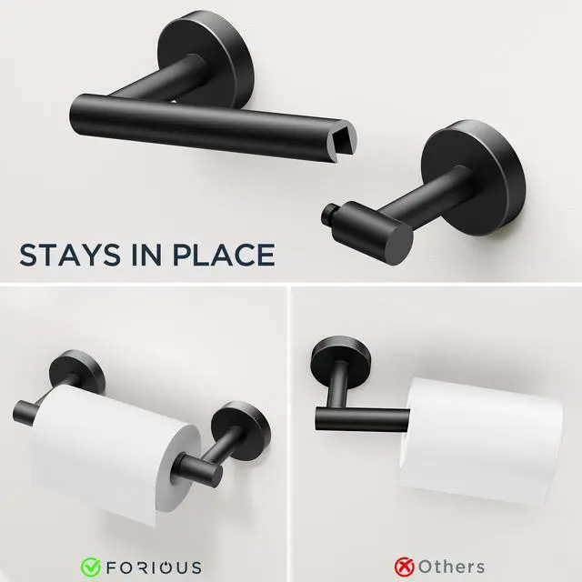Alt view image 13 of 14 - Bathroom Accessories, 4-Piece Bathroom Hardware Set - 24" Towel Bar | Matte Black | Towel Hooks, Towel Racks for Bathroom, Toilet Paper Holder Wall Mounted & Towel Ring | SUS304 Stainless Steel