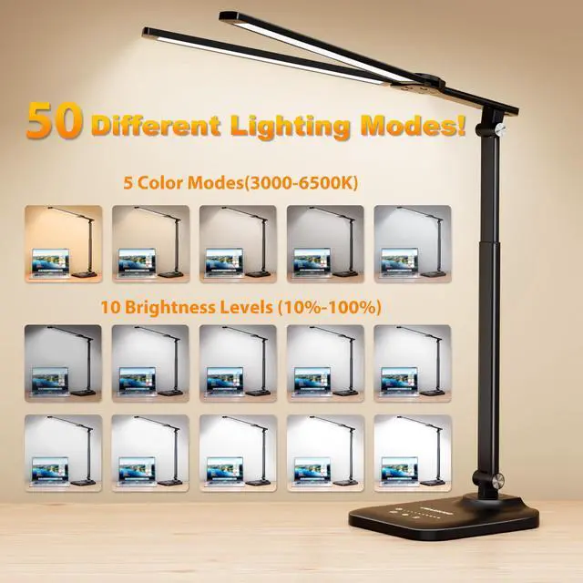 Alt view image 10 of 12 - LED Desk Lamp for Office Home, Height Adjustable Architect Desk Light with USB Adapter, Stepless Dimming Desk Lamp Light for Reading, Study, Workbench