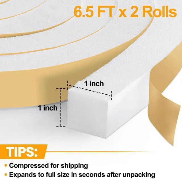 Alt view image 8 of 12 - High Density Foam Tape Air Conditioner Window Seal, 1x1 Inch Thick Foam Stripe with Adhesive for Window AC Insulation, Weather Stripping for Doors and Windows Insulation, AC Foam Tape, White