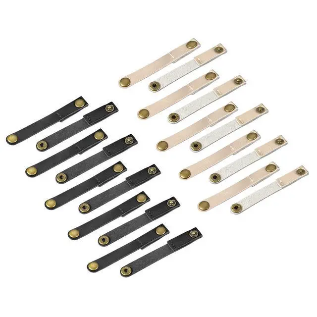 Alt view image 7 of 12 - Pack of 20 Leather Cable Straps Cable Ties, Cord Organizer, Portable Cable Management for USB Cables, Headphone Wires, Black/Golden
