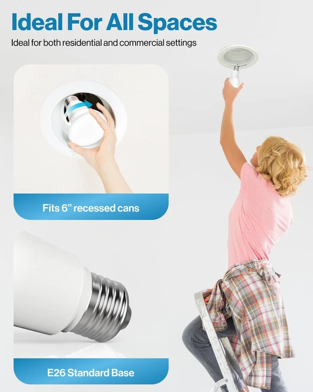 Alt view image 11 of 14 - Sunco 6 Pack BR40 LED Flood Light Bulb, E26, 17W=100W, 3000K Warm White | 1400LM, Dimmable, Indoor, Home, Bedroom, Kitchen Lighting, Recessed Can Light Bulbs, Medium Base, Recessed Flood Light Bulbs