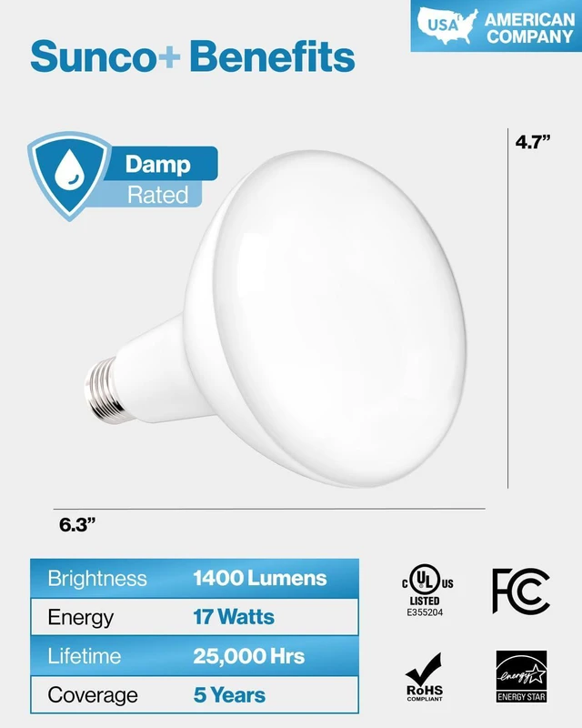 Alt view image 14 of 14 - Sunco 6 Pack BR40 LED Flood Light Bulb, E26, 17W=100W, 3000K Warm White | 1400LM, Dimmable, Indoor, Home, Bedroom, Kitchen Lighting, Recessed Can Light Bulbs, Medium Base, Recessed Flood Light Bulbs