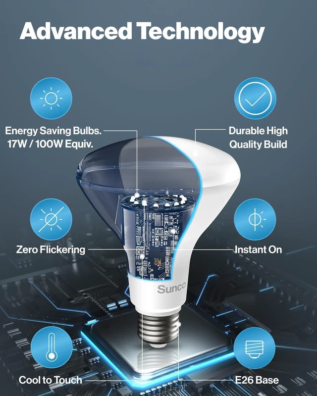 Alt view image 13 of 14 - Sunco 6 Pack BR40 LED Flood Light Bulb, E26, 17W=100W, 3000K Warm White | 1400LM, Dimmable, Indoor, Home, Bedroom, Kitchen Lighting, Recessed Can Light Bulbs, Medium Base, Recessed Flood Light Bulbs