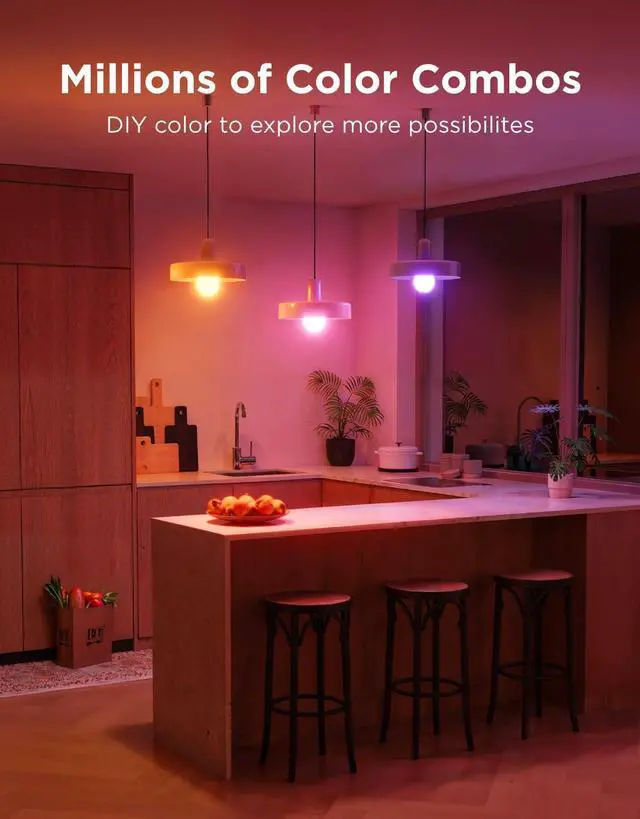 Alt view image 9 of 14 - Smart Light Bulbs, A19 Color Changing Light Bulb, 800 LM, E26 Base | Works with Matter, Alexa and Google Assistant, 16 Million Colors RGBWW, WiFi & Bluetooth LED Light Bulbs, Music Sync, 4 Pack