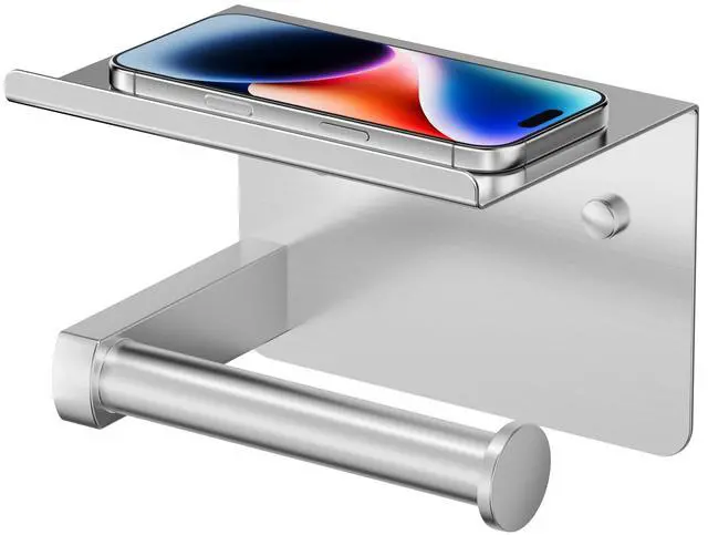 Alt view image 8 of 14 - Toilet Paper Holder with Shelf, Adhesive or Screw, Commercial | Brushed Nickel | Wall Mount Bathroom Tissue Holder | SUS304 Stainless Steel Rustproof | Bathroom Tissue Roll Holder
