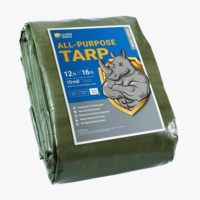 Alt view image 8 of 14 - Heavy Duty Tarp 12x16 Feet Green Multi Purpose Thick Waterproof Poly Tarp Cover 10mil