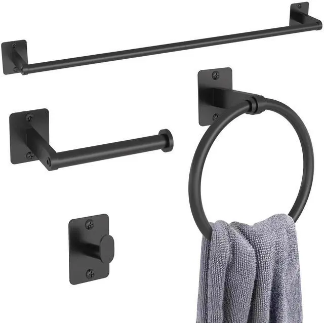 Alt view image 8 of 14 - Black Bathroom Accessories Set, 4-Piece Bathroom Hardware Set | 24 inch Towel Bar, Towel Racks for Bathroom, Robe Towel Hooks, Toilet Paper Holder Wall Mounted