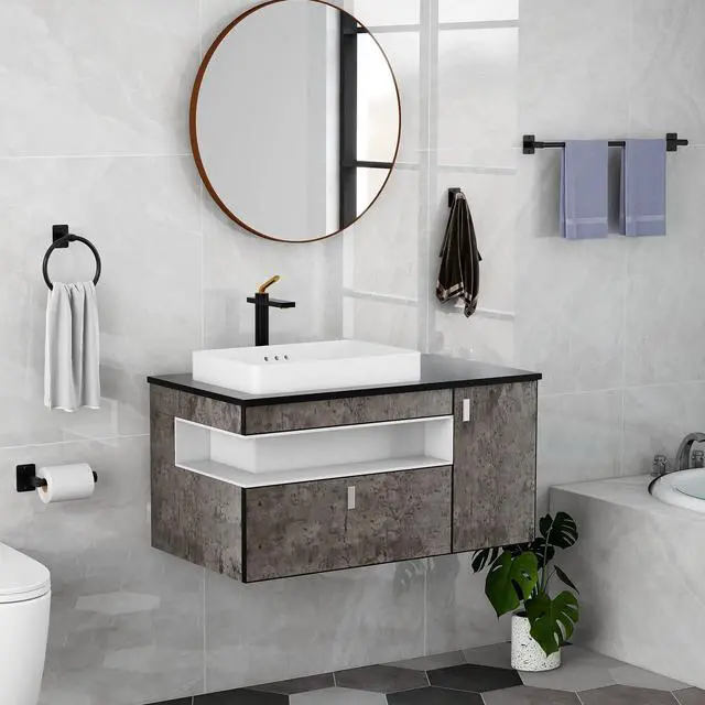 Alt view image 13 of 14 - Black Bathroom Accessories Set, 4-Piece Bathroom Hardware Set | 24 inch Towel Bar, Towel Racks for Bathroom, Robe Towel Hooks, Toilet Paper Holder Wall Mounted