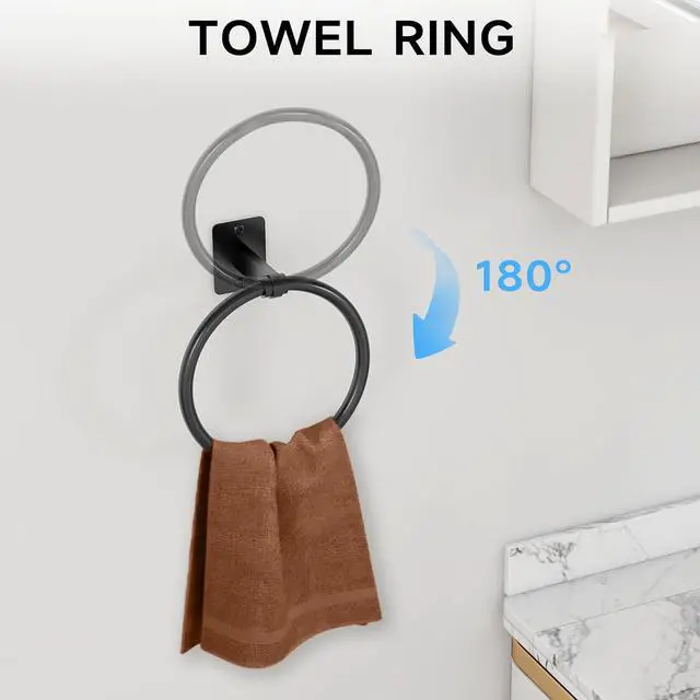 Alt view image 10 of 14 - Black Bathroom Accessories Set, 4-Piece Bathroom Hardware Set | 24 inch Towel Bar, Towel Racks for Bathroom, Robe Towel Hooks, Toilet Paper Holder Wall Mounted