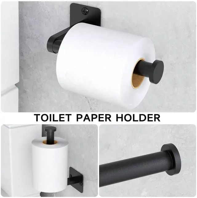 Alt view image 11 of 14 - Black Bathroom Accessories Set, 4-Piece Bathroom Hardware Set | 24 inch Towel Bar, Towel Racks for Bathroom, Robe Towel Hooks, Toilet Paper Holder Wall Mounted