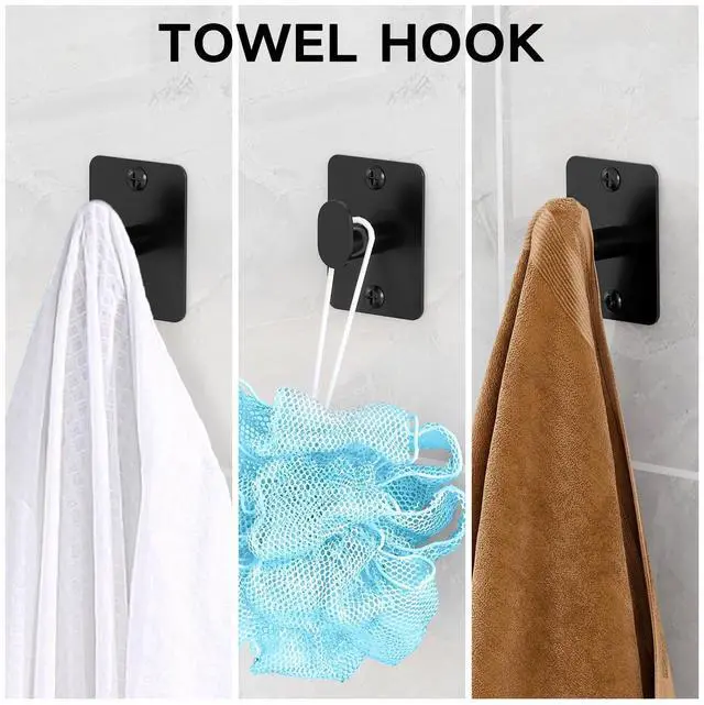 Alt view image 12 of 14 - Black Bathroom Accessories Set, 4-Piece Bathroom Hardware Set | 24 inch Towel Bar, Towel Racks for Bathroom, Robe Towel Hooks, Toilet Paper Holder Wall Mounted