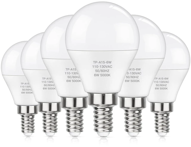 Alt view image 8 of 14 - E12 LED 60W Equivalent Daylight White 5000K Ceiling Fan Bulbs, 600LM CRI 85+ Candelabra Bulbs Small Base, 6W Non-Dimmable, Pack of 6