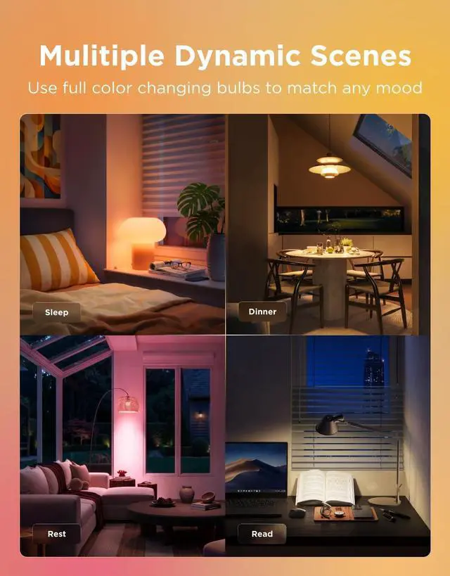 Alt view image 13 of 14 - Smart Light Bulbs, A19 Color Changing Light Bulb, 800 LM, E26 Base | Works with Matter, Alexa and Google Assistant, 16 Million Colors RGBWW, WiFi & Bluetooth LED Light Bulbs, Music Sync, 4 Pack