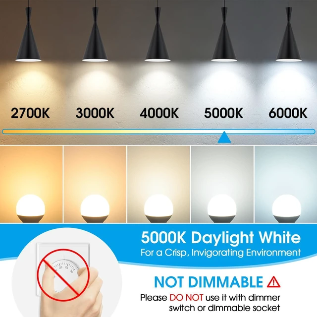 Alt view image 12 of 14 - E12 LED 60W Equivalent Daylight White 5000K Ceiling Fan Bulbs, 600LM CRI 85+ Candelabra Bulbs Small Base, 6W Non-Dimmable, Pack of 6