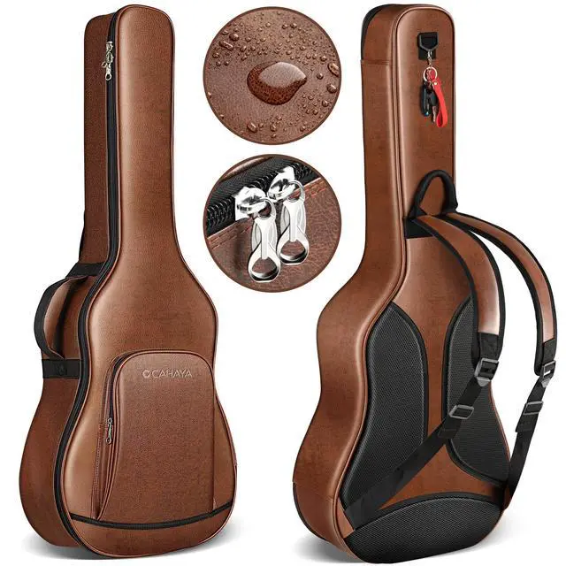 Alt view image 8 of 14 - Guitar Case Acoustic Bag - 0.8in Thick Padding Guitar Gig Bag Waterproof PU Design for Easy Cleaning Fits 40 41 42in Acoustic Guitars Travel Acoustic Case with Adjustable Shoulder Straps