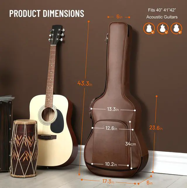 Alt view image 13 of 14 - Guitar Case Acoustic Bag - 0.8in Thick Padding Guitar Gig Bag Waterproof PU Design for Easy Cleaning Fits 40 41 42in Acoustic Guitars Travel Acoustic Case with Adjustable Shoulder Straps