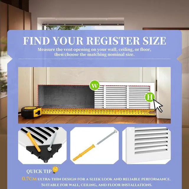 Alt view image 13 of 14 - 30x6 Duct Opening | Steel Return Air Grille | Vent Cover Grill for Sidewall and Ceiling | HVAC Cold Air Intake Grille | White | Outer Dimensions: 31.75"W X 7.75"