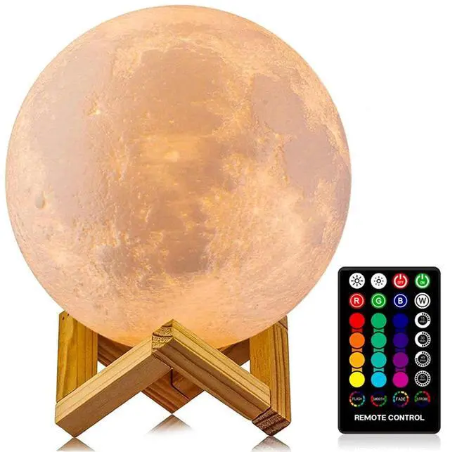 Alt view image 8 of 14 - Moon Lamp, 16 Colors LED Night Light with Remote/Touch, Timer/Dimming 4.8in | 3D Printed Moon Light with Stand, 4 Modes, Kids Night Light for Bedroom Decor, Gifts for Kid Friend for Birthday Christmas