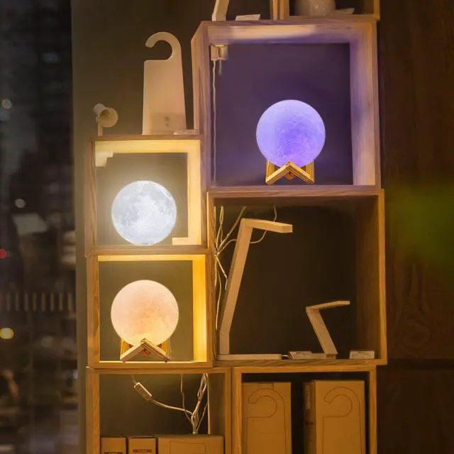 Alt view image 9 of 14 - Moon Lamp, 16 Colors LED Night Light with Remote/Touch, Timer/Dimming 4.8in | 3D Printed Moon Light with Stand, 4 Modes, Kids Night Light for Bedroom Decor, Gifts for Kid Friend for Birthday Christmas