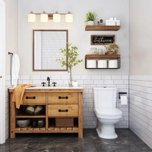 Alt view image 9 of 14 - Bathroom Shelves Over Toilet - Paper Storage Wall Mounted Farmhouse Decor Decorations Aesthetic Décor Sign Small Floating Shelf 2+1 Set 16 inch, Rustic Brown (020BN)