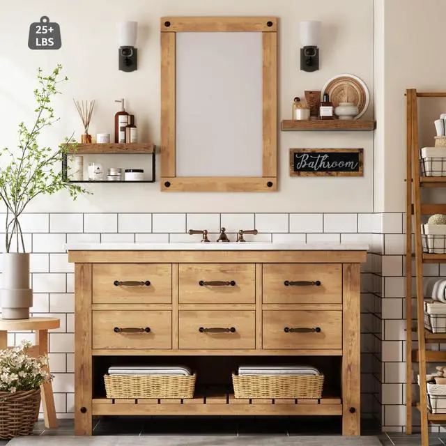 Alt view image 11 of 14 - Bathroom Shelves Over Toilet - Paper Storage Wall Mounted Farmhouse Decor Decorations Aesthetic Décor Sign Small Floating Shelf 2+1 Set 16 inch, Rustic Brown (020BN)