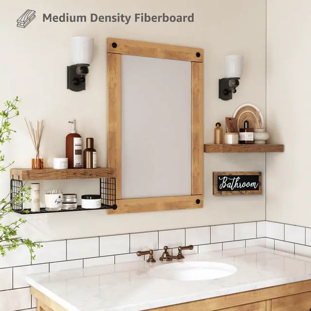 Alt view image 12 of 14 - Bathroom Shelves Over Toilet - Paper Storage Wall Mounted Farmhouse Decor Decorations Aesthetic Décor Sign Small Floating Shelf 2+1 Set 16 inch, Rustic Brown (020BN)