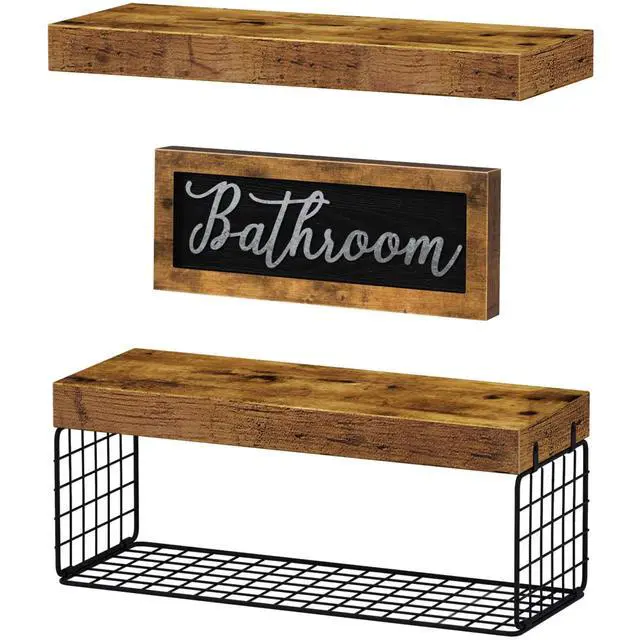 Alt view image 13 of 14 - Bathroom Shelves Over Toilet - Paper Storage Wall Mounted Farmhouse Decor Decorations Aesthetic Décor Sign Small Floating Shelf 2+1 Set 16 inch, Rustic Brown (020BN)