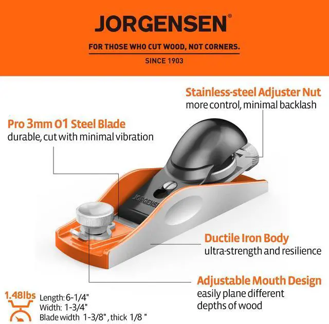 Alt view image 9 of 14 - NO.60-1/2 6-1/4" Wood Planer, Hand Planer for Woodworking | Low Angle Block Plane, Small Hand Plane for Trimming, Wood Planing, Craft - Professional Ductile Iron Body, Adjustable Mouth