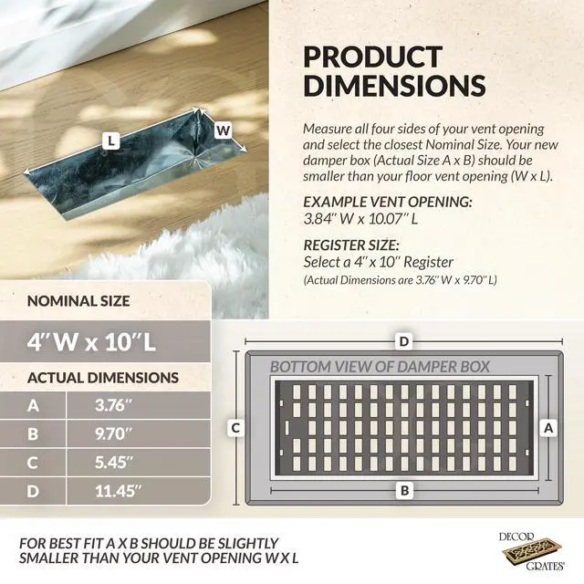 Alt view image 11 of 14 - Metal Scroll Decorative Air Vent Cover 4x10 Floor Register Adjustable Control Lever AC Floor Vent Covers for Home Floor Vents Fits 4 x 10 Inch Opening Rubbed Bronze (SPH410-RB)