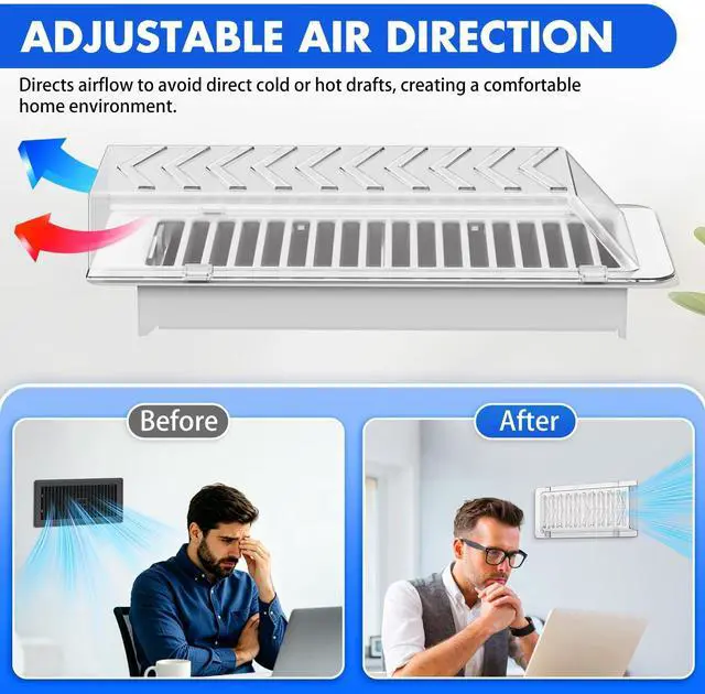 Alt view image 11 of 14 - Super Magnetic Vent Deflector, Sideways Air & Heat Deflectors 2 Pack | One-Piece Snap-Lock Vent Redirector for Wall, Floor & Ceiling Vents, Fits 4"x10" Duct Openings, Adjustable Airflow Control