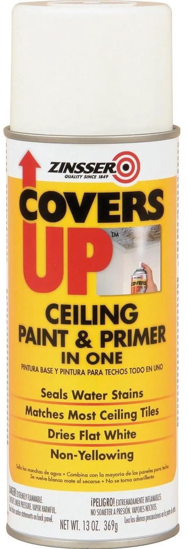 Alt view image 3 of 4 - Covers Up Ceiling Paint & Primer Spray, White | Covers Up ceiling spray, 13oz, Flat White. Flat-white stain-blocking paint + primer hides water & smoke stains