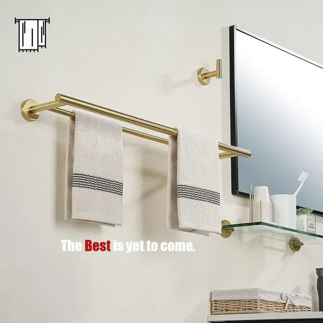 Alt view image 11 of 14 - Double Towel Bar 27 Inch, Brass Gold Useable Length 24 Inch 304 Stainless Steel Thicken 0.8mm Bath Towel Rack for Bathroom, Towel Holder Wall Mount, TB100L24-BG