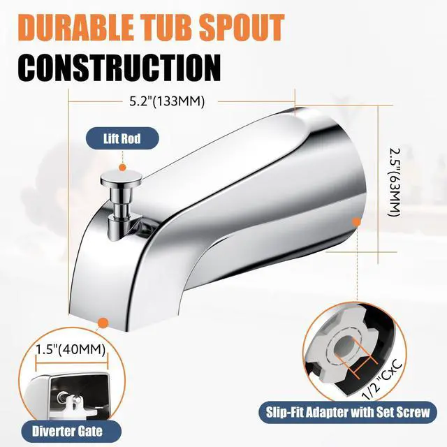 Alt view image 12 of 14 - Tub Spout with Pull-Down Diverter, Leak Proof Slip Fit for 1/2" Copper Pipe | Smooth Diverter Switches Tub To Shower, Durable Metal, Repairs Leaks, Quick Filling, Easy DIY Bathroom Upgrade, Chrome