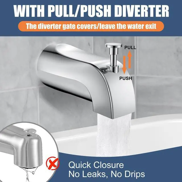 Alt view image 13 of 14 - Tub Spout with Pull-Down Diverter, Leak Proof Slip Fit for 1/2" Copper Pipe | Smooth Diverter Switches Tub To Shower, Durable Metal, Repairs Leaks, Quick Filling, Easy DIY Bathroom Upgrade, Chrome