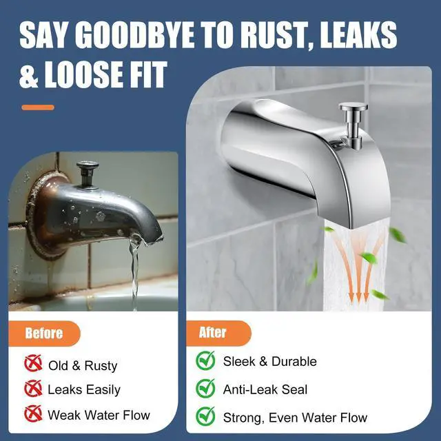 Alt view image 11 of 14 - Tub Spout with Pull-Down Diverter, Leak Proof Slip Fit for 1/2" Copper Pipe | Smooth Diverter Switches Tub To Shower, Durable Metal, Repairs Leaks, Quick Filling, Easy DIY Bathroom Upgrade, Chrome