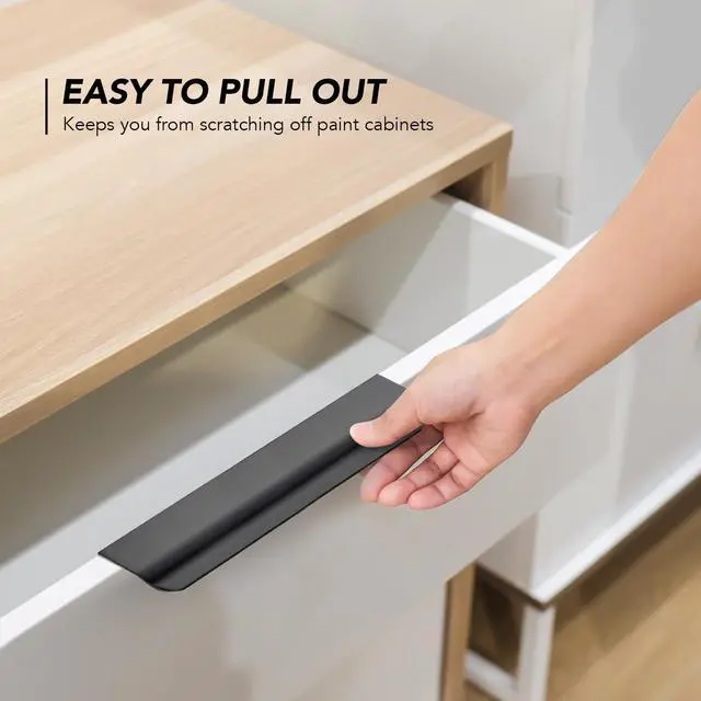 Alt view image 11 of 14 - Matte Black Cabinet Handles Finger Edge Pulls 5.9 Inch CC 10 Pack | Low-Profile Finger Grip, Cabinet Door Edge Mount, Smooth Handle Shape, 5.9 Inch (150mm), For Drawers, Cupboards, Kitchen