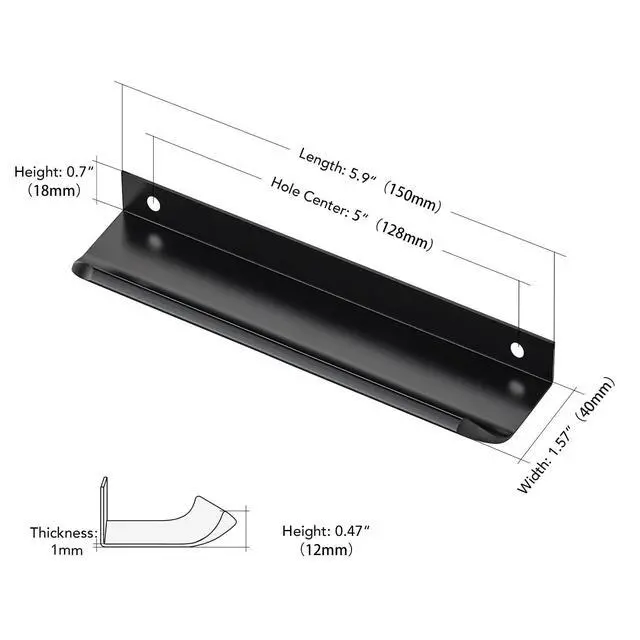Alt view image 10 of 14 - Matte Black Cabinet Handles Finger Edge Pulls 5.9 Inch CC 10 Pack | Low-Profile Finger Grip, Cabinet Door Edge Mount, Smooth Handle Shape, 5.9 Inch (150mm), For Drawers, Cupboards, Kitchen