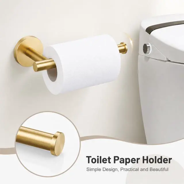 Alt view image 11 of 14 - Brushed Gold Bathroom Accessories Set, 7 Pieces Gold Towel Bar Bathroom Hardware Set, 31.5 Inch Towel Racks for Bathroom, SUS304 Stainless Steel Bathroom Towel Holder Toilet Paper Holder Wall Mounted
